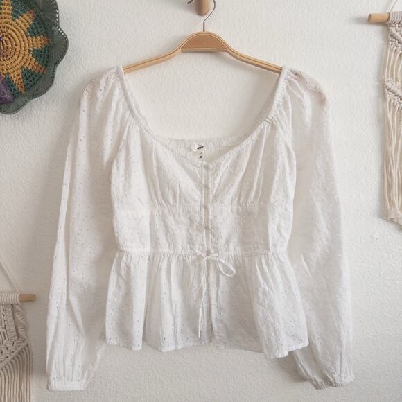 aerie Tops - Aerie White Eyelet Babydoll Blouse Size Small